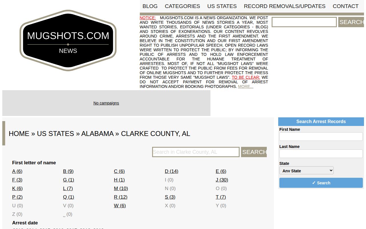 Unofficial historical Clarke County mugshot archive landing page