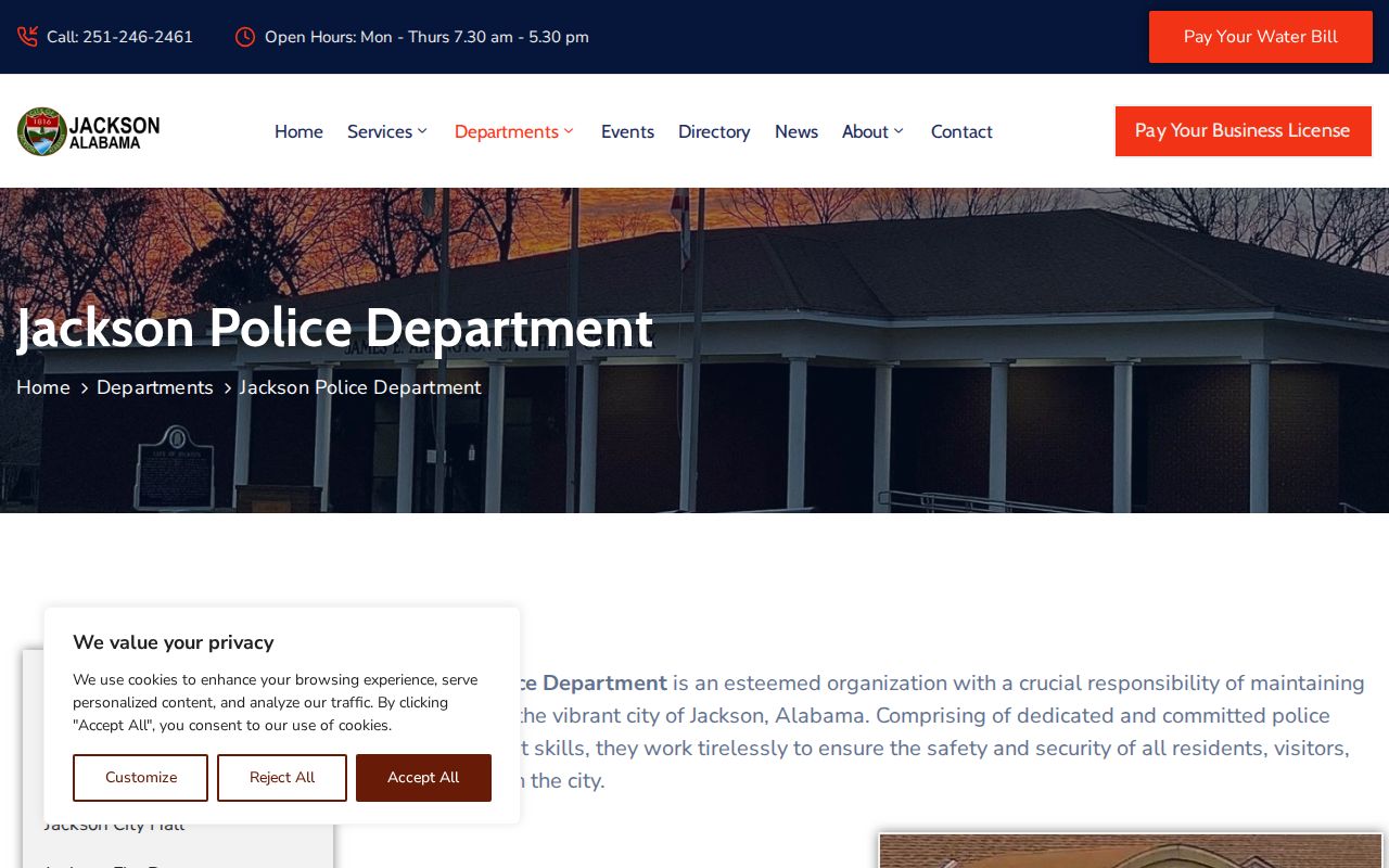 Jackson Police Department contact for Jackson arrest records in Clarke County