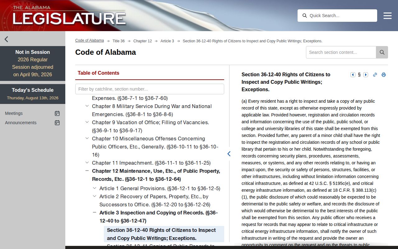 Alabama public records law for Clarke County booking records