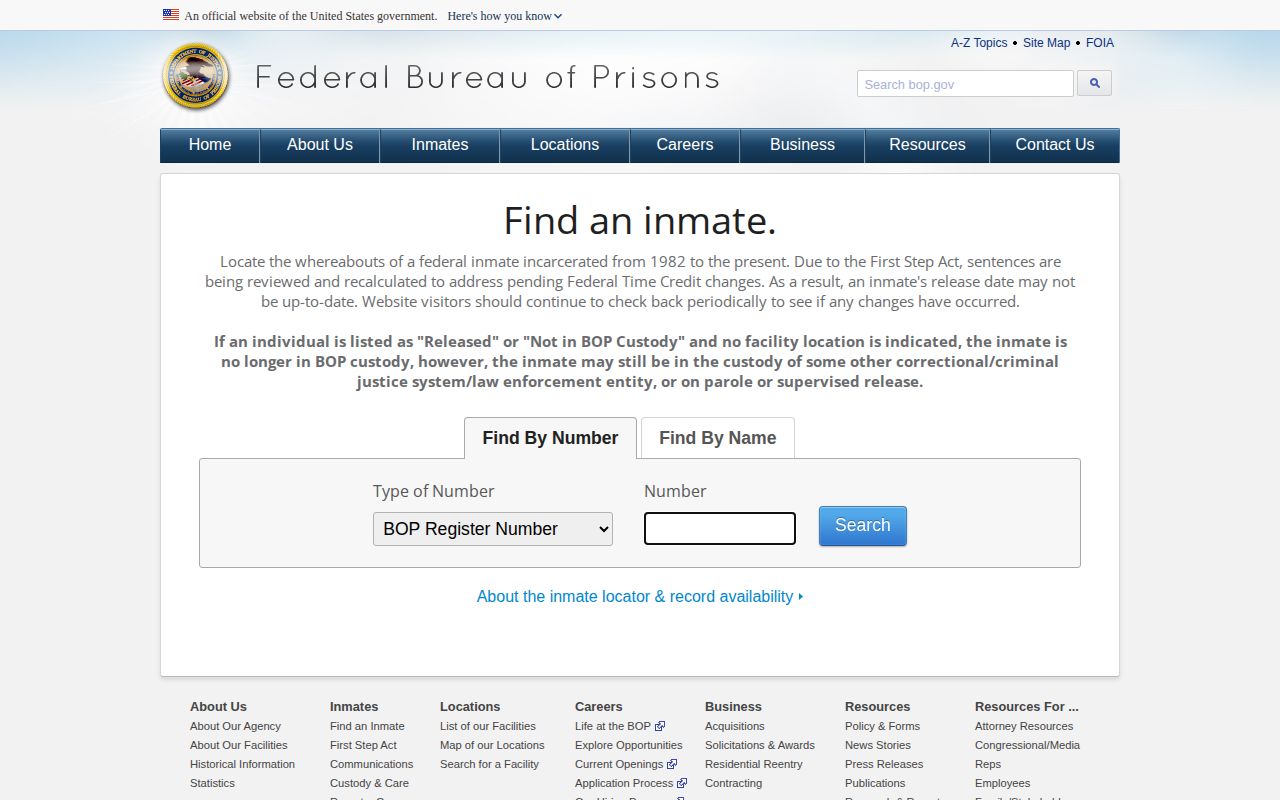 Federal BOP locator for a Clarke County custody search
